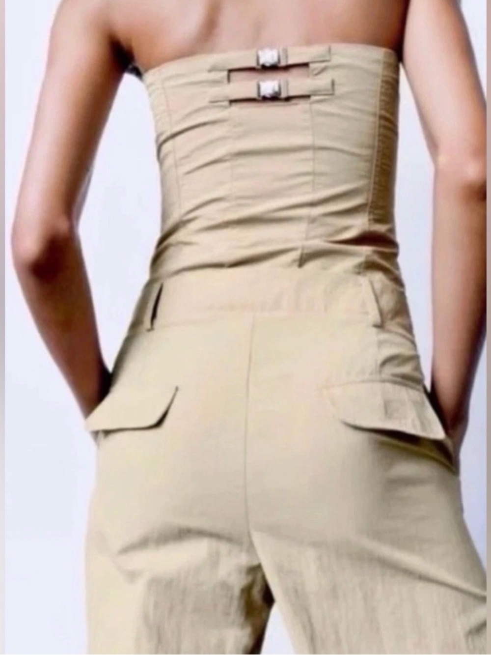 Zara Strapless Wide-Leg Jumpsuit in Beige - Picture 3 of 13